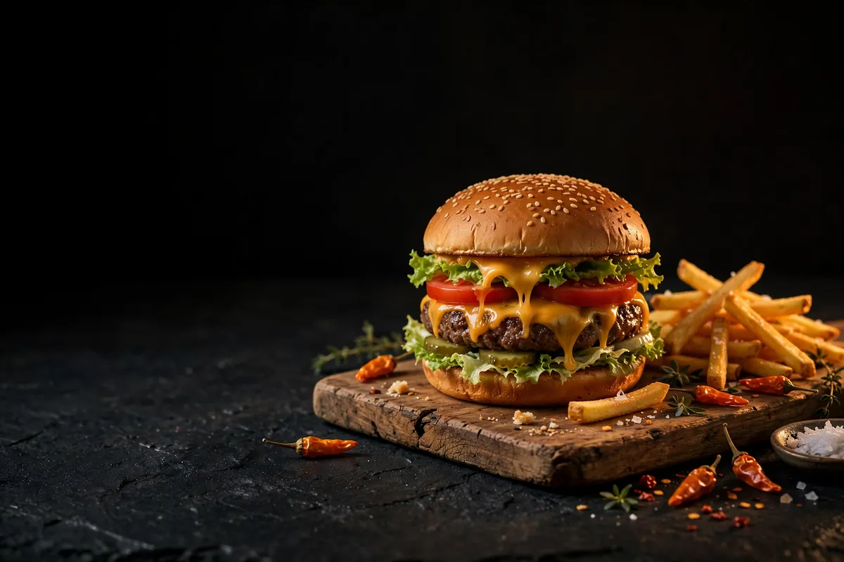 A classic burger with fries