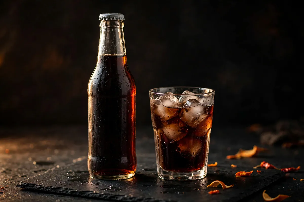 A soft drink with a glass of ice