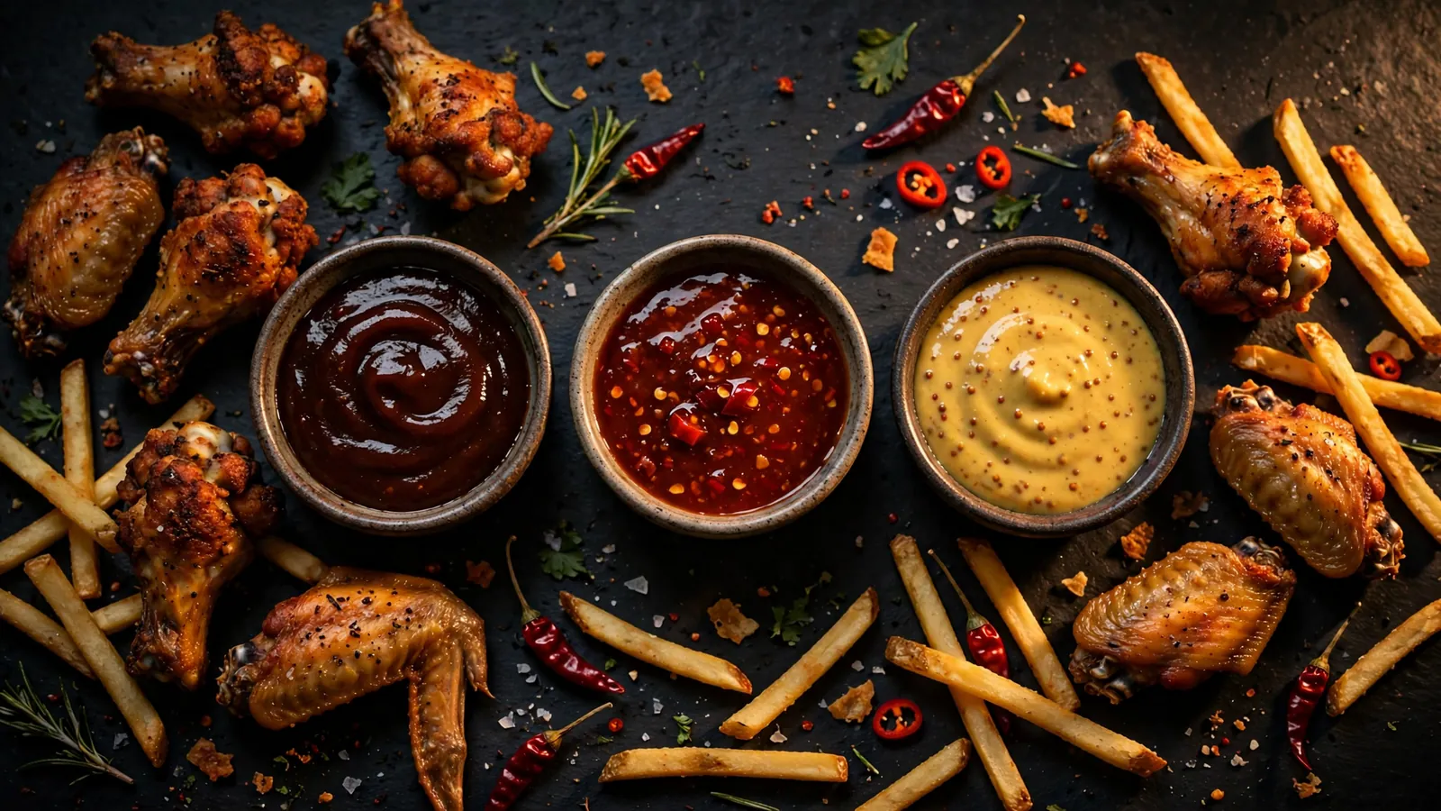 Three sauces with wings